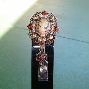 Vintage Style Beauty Head Cameo Retractable Id Badge Holder